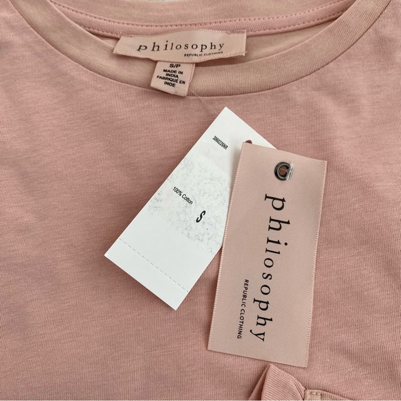 Philosophy, Women's Short Sleeve Chest Pocket Ruffle Detail, Pink, Size S - Picture 3 of 8